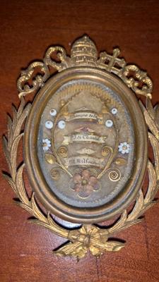 Reliquary - Relic St. Franc. Of Sales, St. J. De Chantal, M.M. Alacoque No Document en Brass / Glass / Originally Sealed, France 19th century ( anno 1875 )