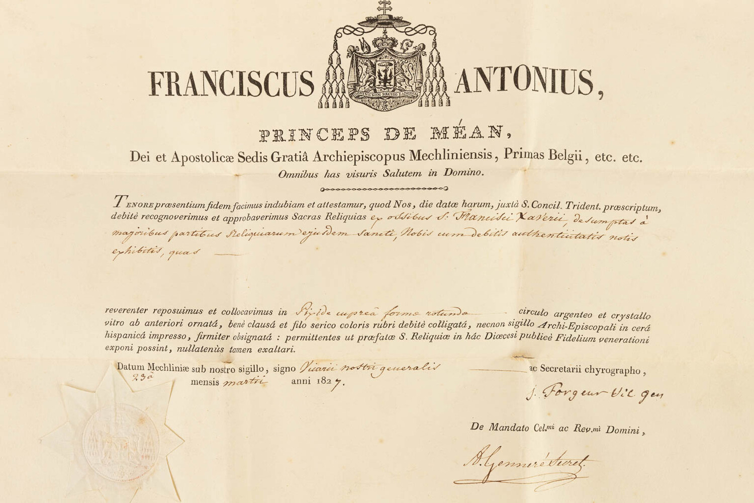 1  Reliquary - Relic St. Franciscus Xaverius With Original Document.