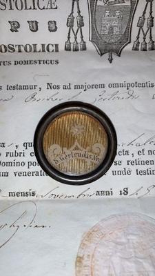1  Reliquary - Relic St. Gertrudis Ex Ossibus With Document