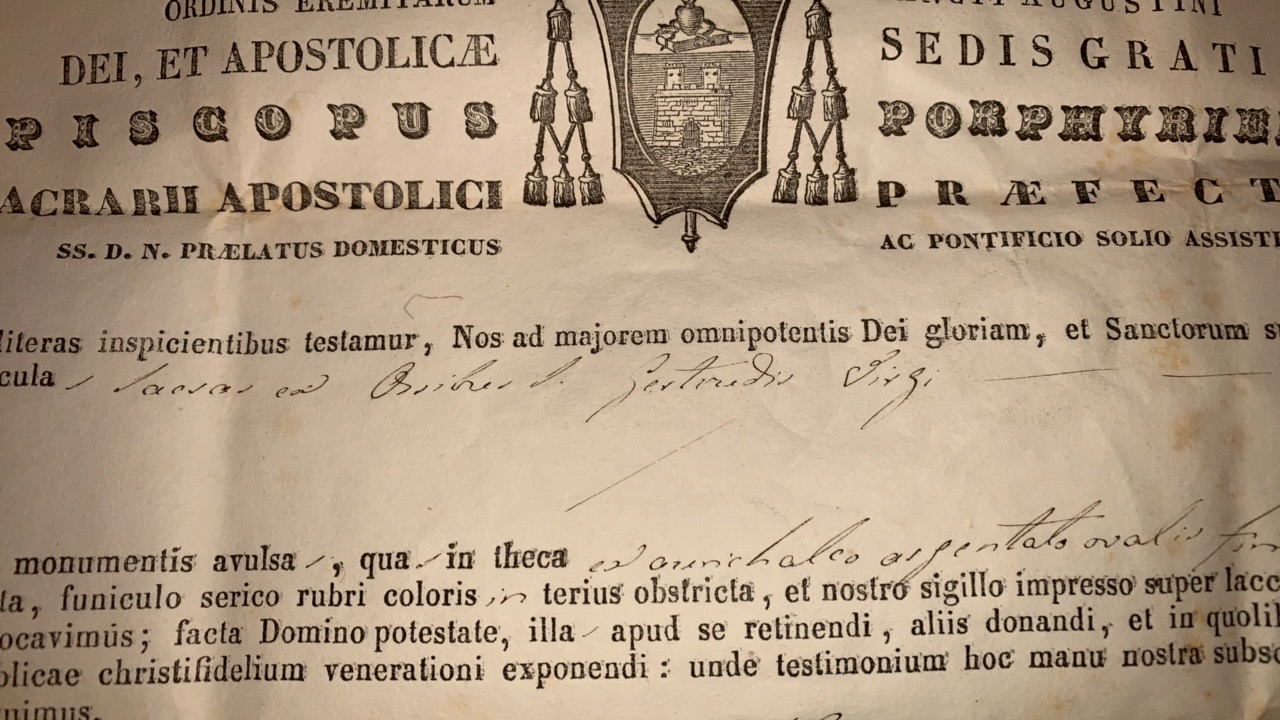 1  Reliquary - Relic St. Gertrudis Ex Ossibus With Document