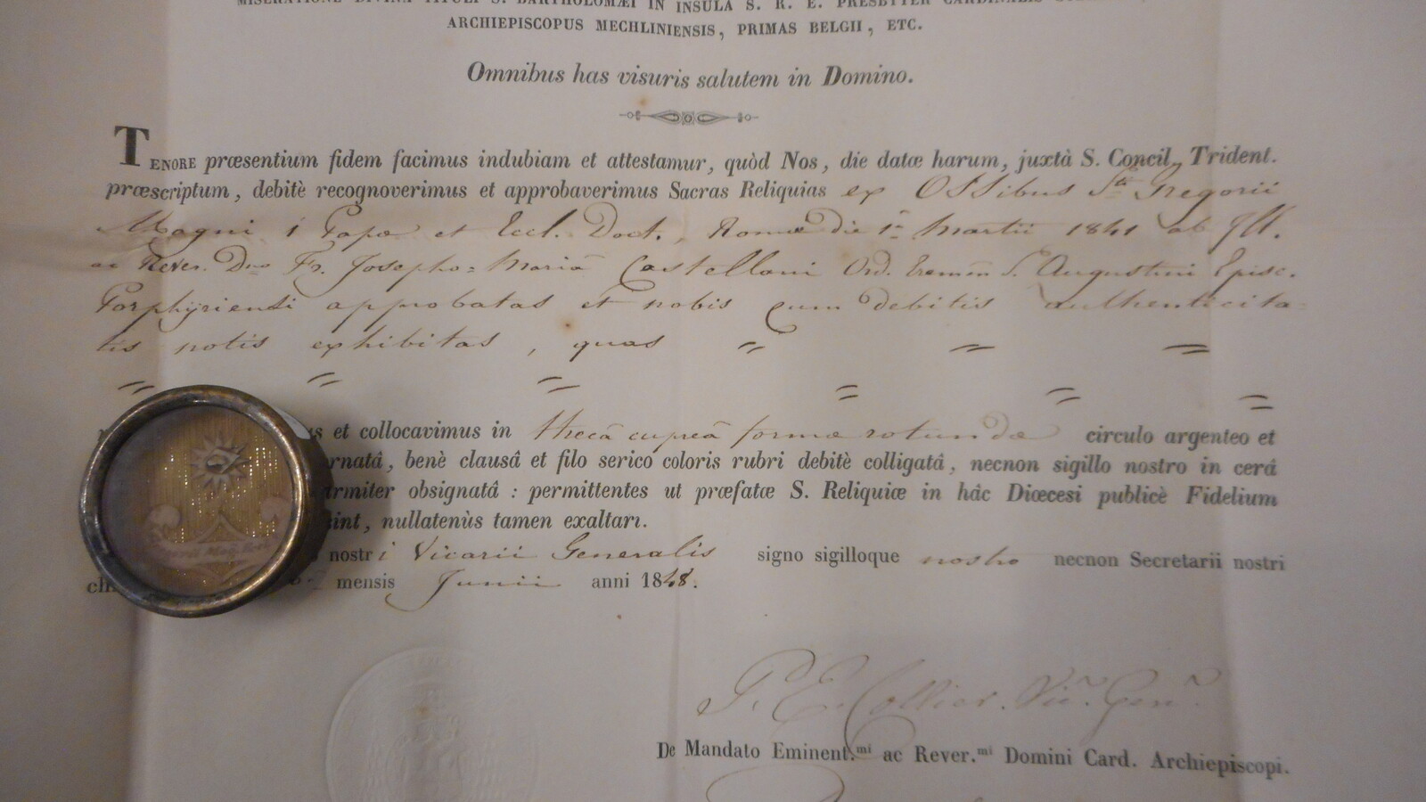 1  Reliquary - Relic St. Gregorius With Original Document