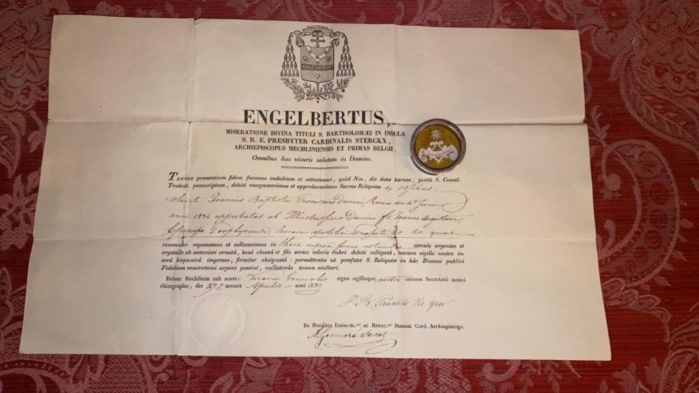 1  Reliquary - Relic St. Joann. Baptist Ex Ossibus With Original Document