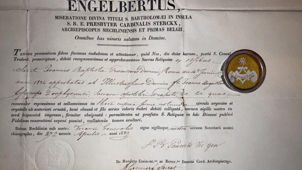 1  Reliquary - Relic St. Joann. Baptist Ex Ossibus With Original Document