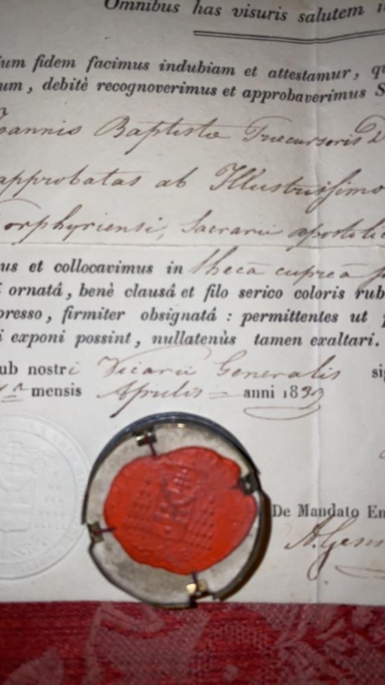 1  Reliquary - Relic St. Joann. Baptist Ex Ossibus With Original Document