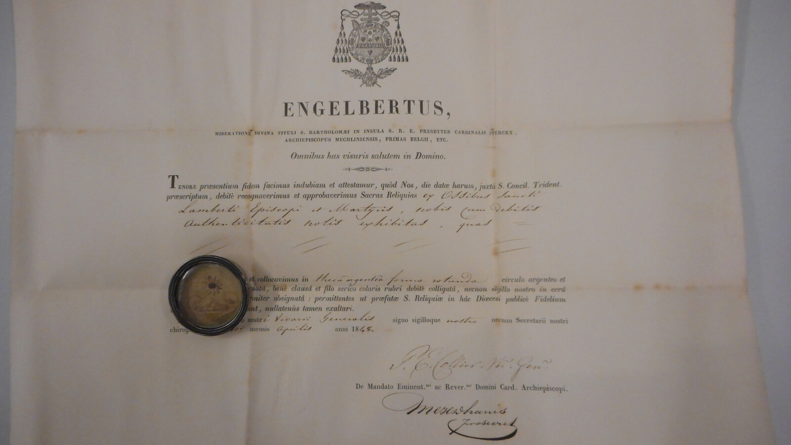 1  Reliquary - Relic St. Lambertus With Original Document