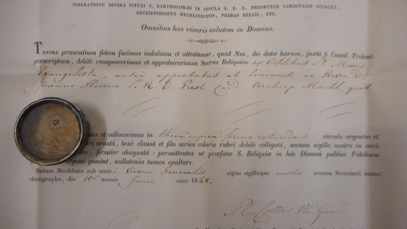 1  Reliquary - Relic St. Marcus With Original Document