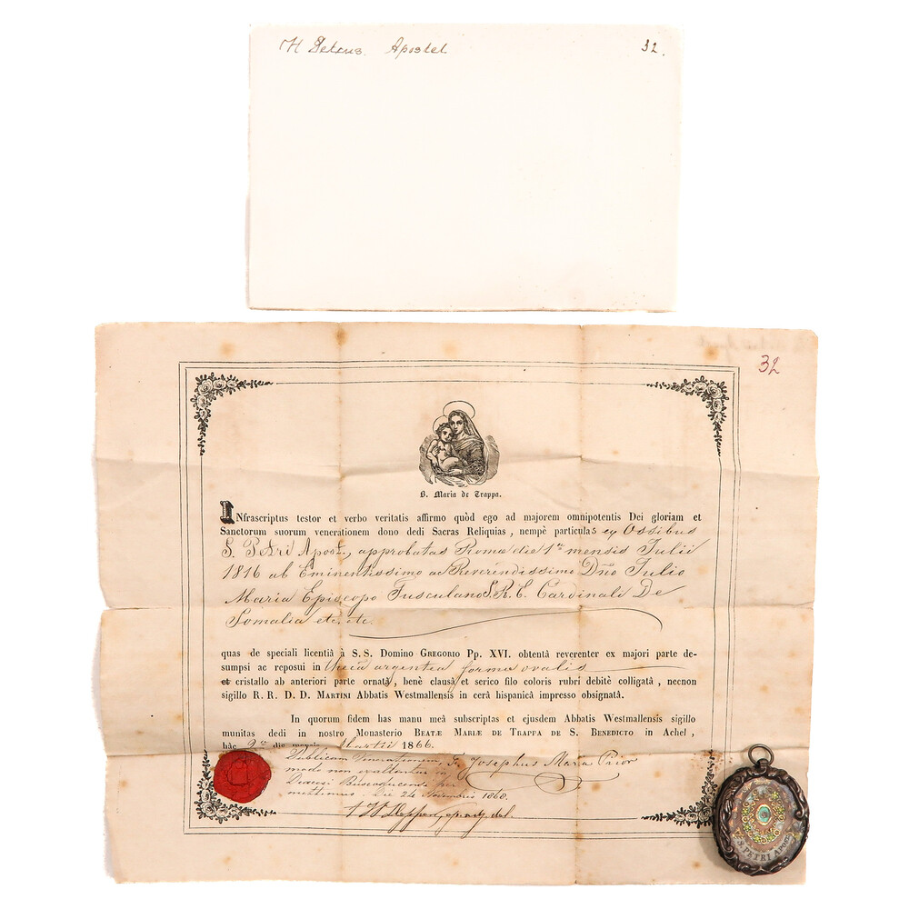 1  Reliquary - Relic St. Peter Apostle With Original Document