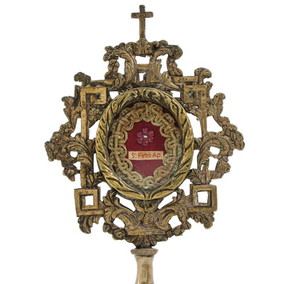 Reliquary - Relic St. Petrus. en Brass / Bronze / Glass, Belgium  19 th century