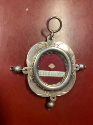 Reliquary - Relic St. Philomena Vm. en full silver / Glass / Wax Seal, France 19th century ( anno 1850 )