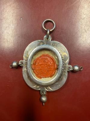 Reliquary - Relic St. Philomena Vm. en full silver / Glass / Wax Seal, France 19th century ( anno 1850 )