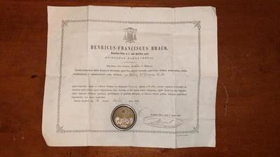 Reliquary - Relic St. Victoria With Original Document en Brass / Glass / Originally Sealed, Belgium 19th century ( anno 1869 )