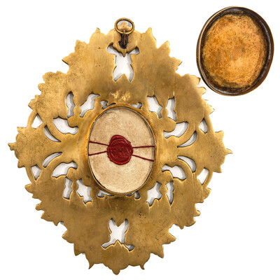 Reliquary - Relic True Cross  en Brass / Glass / Wax Seal, Belgium  19 th century