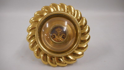 Reliquary - Relic True Cross  en Brass / Bronze / Glass / Wax Seal, Belgium 19 th century