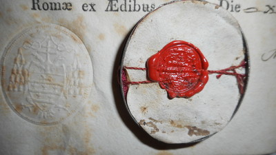 Reliquary - Relic True Cross & More Saints With Original Document  en Brass / Glass / Wax Seal, 18th century