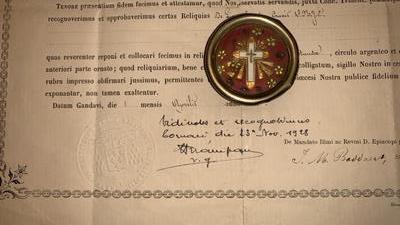 Reliquary - Relic True Cross With Original Document en Brass / Glass / Originally Sealed, Belgium 19th century ( anno 1875 )