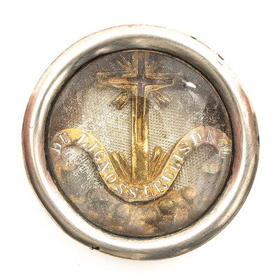 Reliquary - Relic True Cross With Original Document Expected !!! en Brass / Glass / Wax Seal, 19 th century