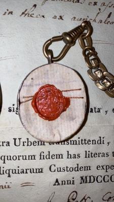 Reliquary - Relic With Original Document en Brass / Glass / Wax Seal, Italy  19th century ( anno 1831 )