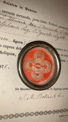Reliquary - Relic With Original Document en Brass / Glass / Originally Sealed, Gent - Belgium 19th century ( 1876 )