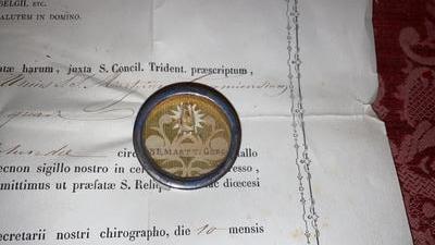 Reliquary - Relic With Original Document Ex Ossibus Ss.Mm. Of Gorcum en Brass / Glass / Originally Sealed, Belgium 19th century ( anno 1876)