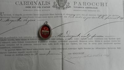 Reliquary - Relice Ex Velo St. Margaretha With Original Document 19 th century