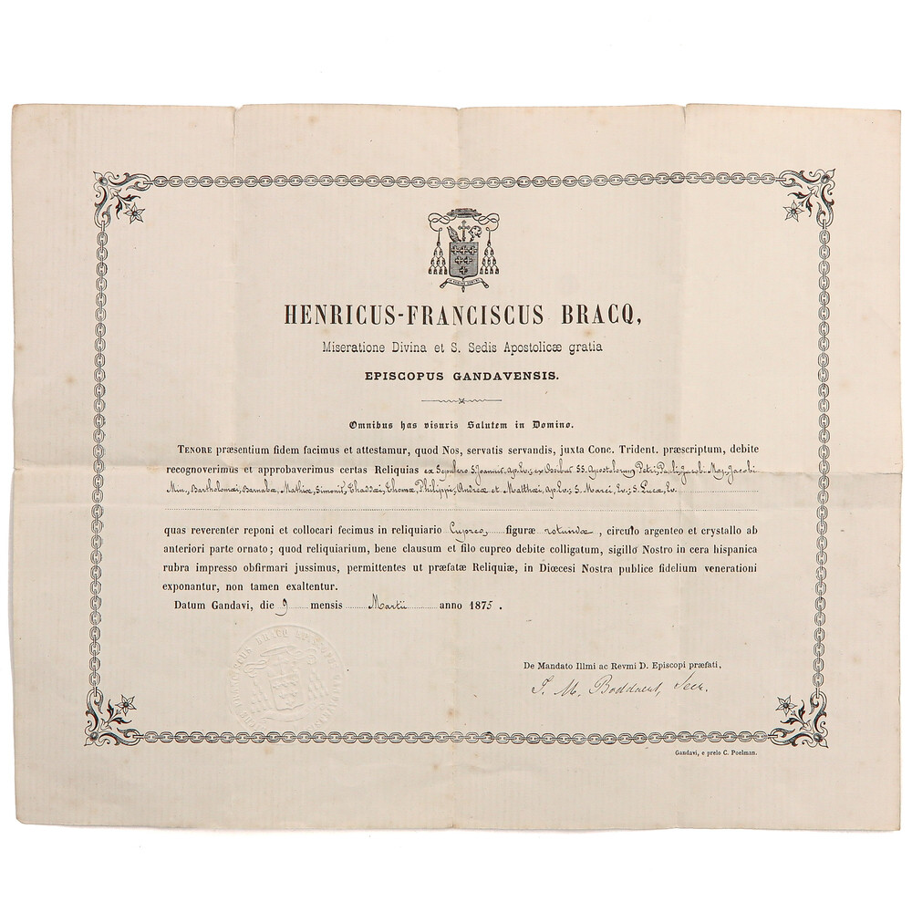 1  Reliquary - Relics 12 Apostles & The 4 Evangelists With Original Document