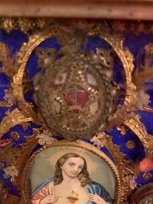Reliquary. Relics 2 X True Cross. St. Fiose V. St. Andreas Ap.  en Wooden Frame / Glass, Italy 19th century