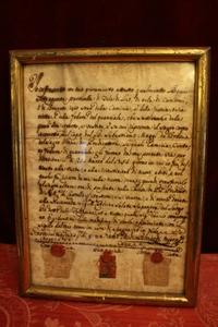 Reliquary Relics Ex Camisia Ex Guanicale Ex Cinta Beate Sebastiano Maggo Da Brescia Genua Italy 1758
