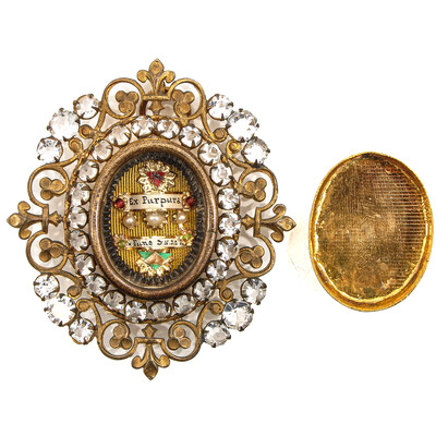 Reliquary - Relics : Ex Purpura & Ex Fune Dnjc en Brass - Gilt / Glass / Wax Seal, Italy 19 th century ( Anno 1865 )