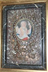 Reliquary. Relics Of St. Leae M. St. Bonae M. en Timber Hand - Carved Frame, northern - Italy 17 th century