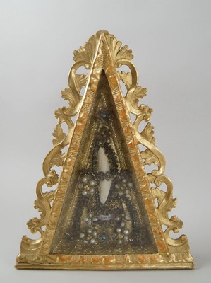 Reliquary St. Ignatius  en wood polychrome / Gilt / Glass / Brocade and Pearls , Southern Germany 18th century