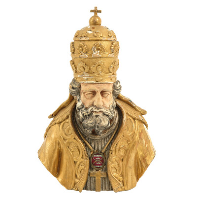 Reliquary - Relic Bust Relics St. Peter & St. Paul style Rococo en Hand - Carved Wood / Polychrome, Italy 18 th century