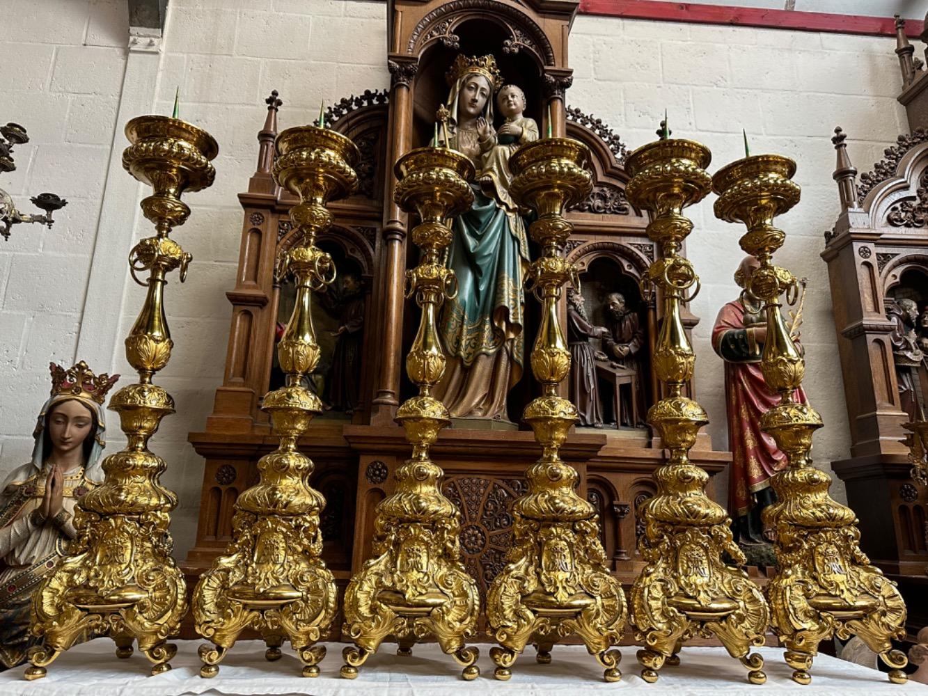 1 Rococo - Style Altar -Set 6 Matching Large Candle Sticks Height Without Pin: 130 Cm !
