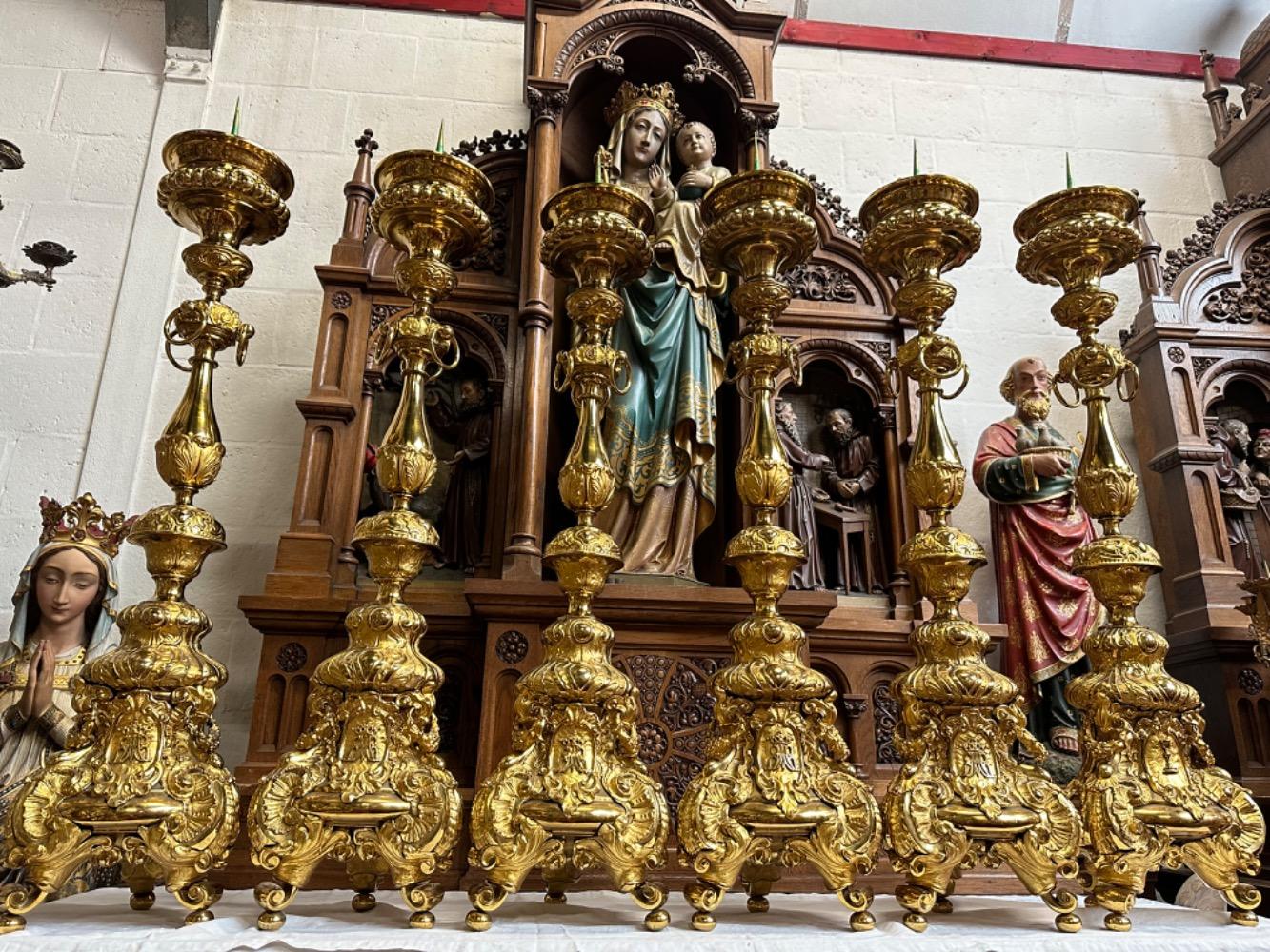 1 Rococo - Style Altar -Set 6 Matching Large Candle Sticks Height Without Pin: 130 Cm !
