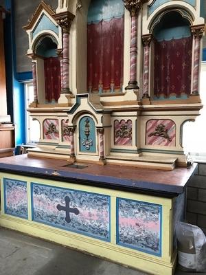 Altar style Romanesque en wood polychrome, 19th century ( anno 1880 )