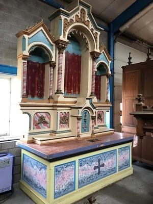 Altar style Romanesque en wood polychrome, 19th century ( anno 1880 )