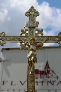 Altar Cross style Romanesque en Brass / Bronze, France 19th century