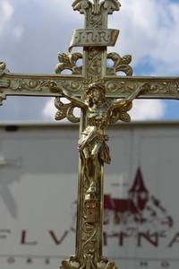 Altar Cross style Romanesque en Brass / Bronze, France 19th century