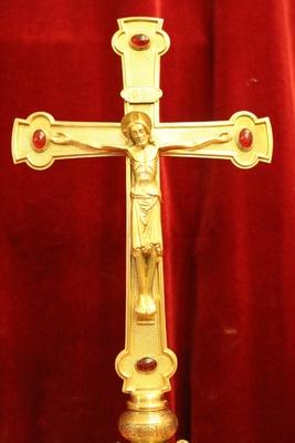 Altar - Cross style Romanesque en Brass / Bronze / Gilt , Belgium 19th century