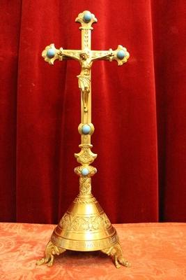 Altar - Cross style Romanesque en Bronze / Gilt / Stones, Belgium 19th century