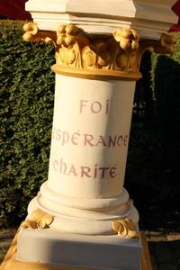 Baptismal Font style Romanesque en Terra-Cotta polychrome / Zinc / Wood, France 19th century (1870)