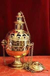 Censer style Romanesque en Brass / Polished / Varnished, Belgium 19th century