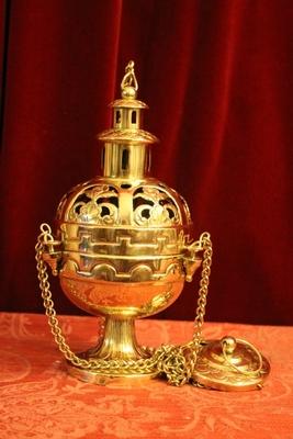 Censer style Romanesque en Brass / Bronze / Polished and Varnished, Belgium 19th century