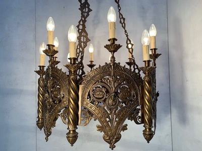 Chandelier style Romanesque en Bronze, France 19 th century