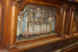 Communion - Kneeler. Origine Tichelchurch Amsterdam. Atelier Bokhoven.  style Romanesque en hand-carved wood oak / polychrome, Dutch 19th century