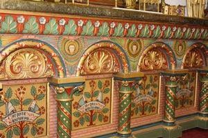 Exceptional Altar style Romanesque en wood polychrome, France 19th century