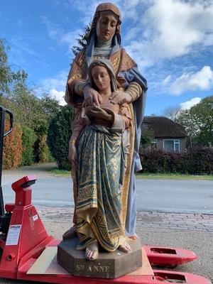 Exceptional Life Size St. Anne Statue. Weight 137 Kgs. style Romanesque en Terra-Cotta polychrome, France 19th century ( anno 1890 )