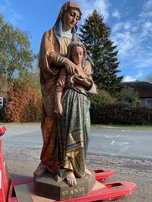 Exceptional Life Size St. Anne Statue. Weight 137 Kgs. style Romanesque en Terra-Cotta polychrome, France 19th century ( anno 1890 )