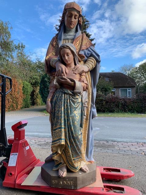 1 Romanesque Exceptional Life Size St. Anne Statue. Weight 137 Kgs.
