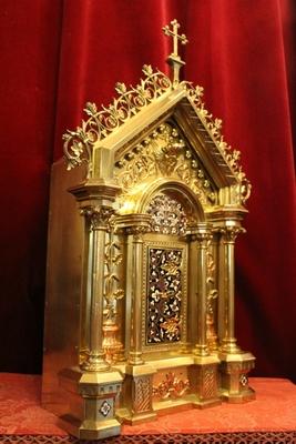 Exceptional Tabernacle style Romanesque en Brass / Bronze / Gilt / Red Copper / Enemelled , France 19th century (1870)