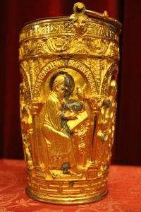 Holy Water Bucket Measures Without Handle style Romanesque en Bronze / Gilt, France 19th century